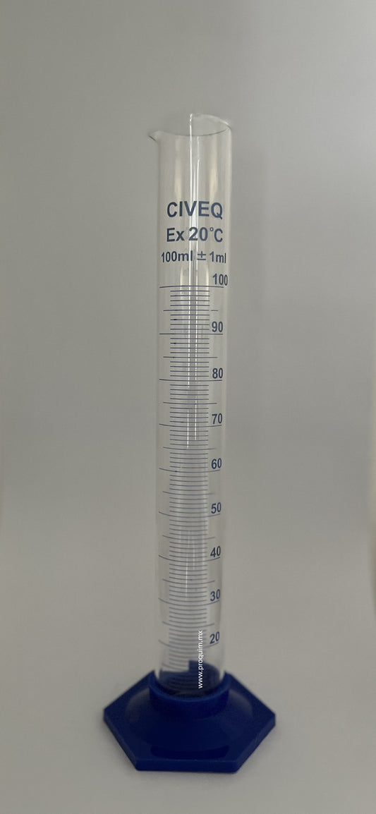 PROBETA GRADUADA DE VIDRIO CON BASE DE PLASTICO 100ml.
